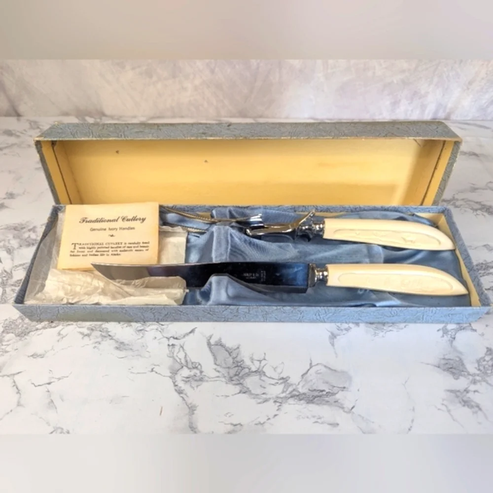 Henley And Co Genuine Ivory Carving Set From Germany Eskimo Made Like New